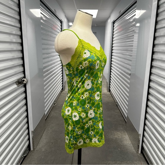 Daze Dayz green floral flower power mini nightgown slip dress 1 - Picture 4 of 5